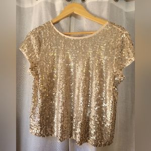 Express Gold Sequin Crop Top, Size Medium